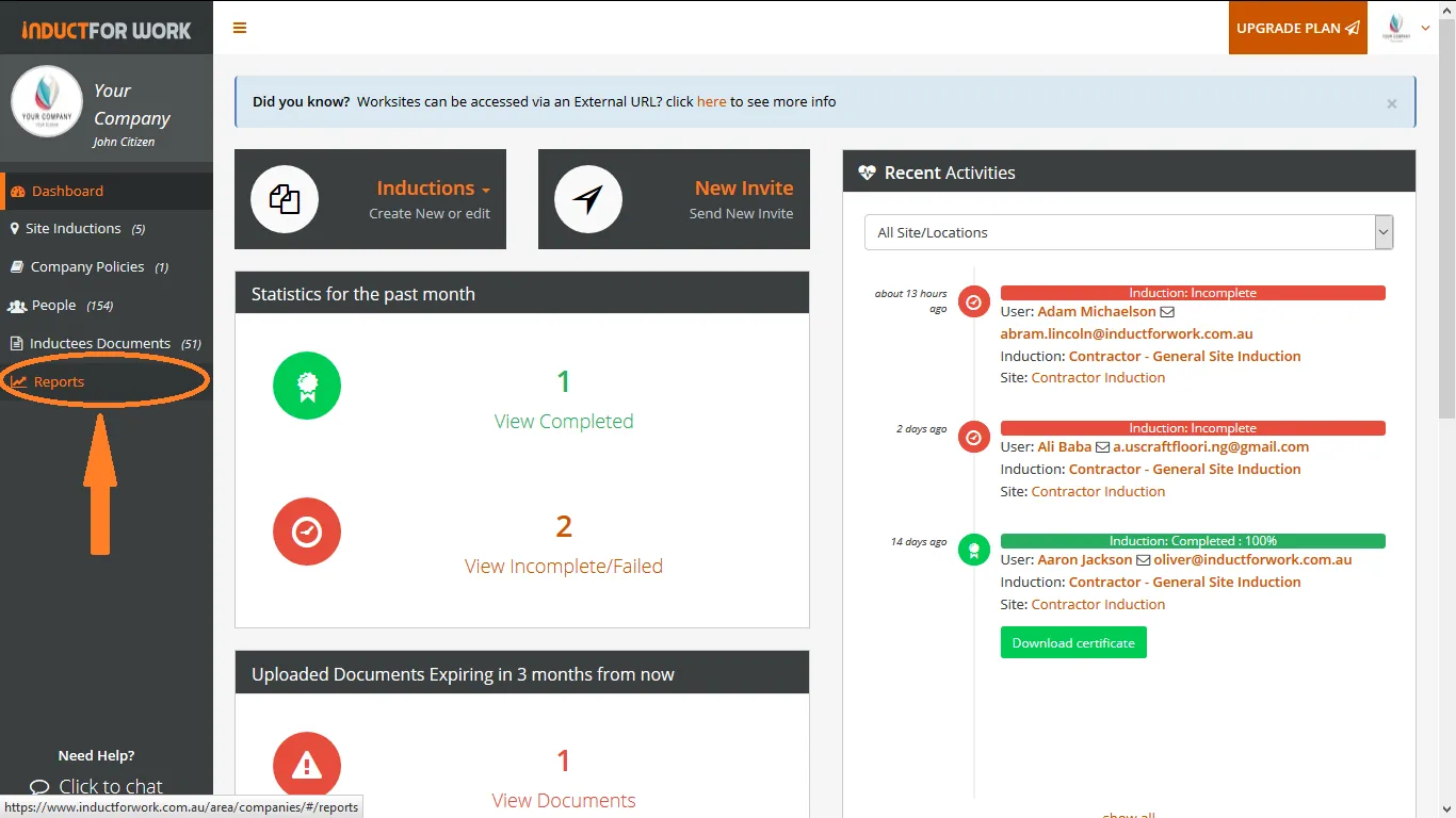 Online Inductions Reports 