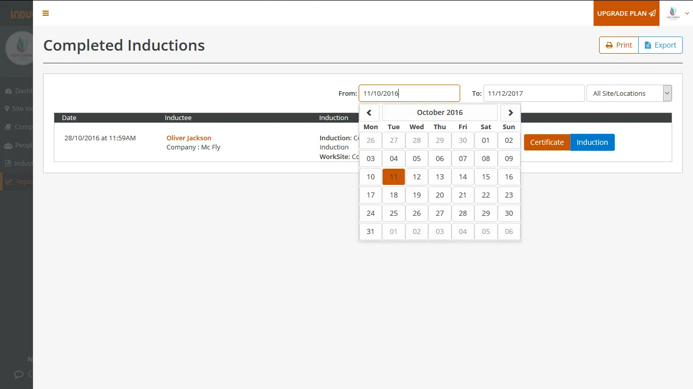 Online Inductions Reports 