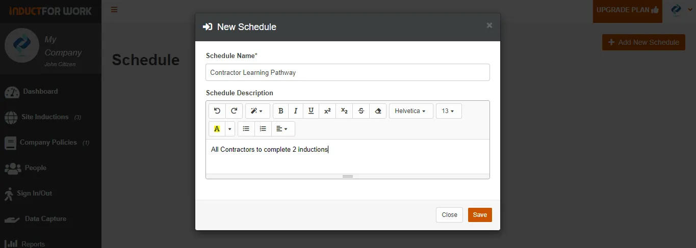 induction schedule help pages uk