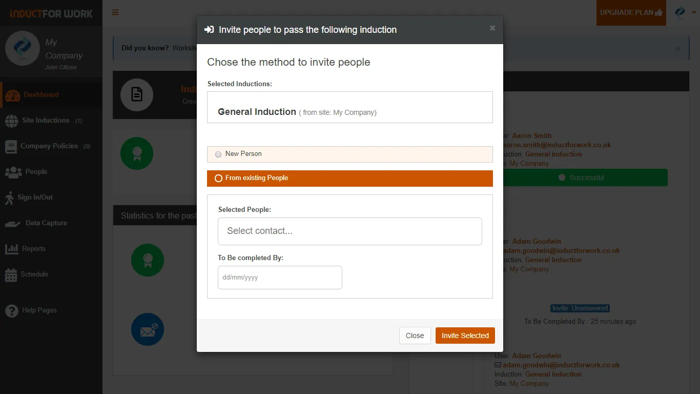 how to send a manual invite from dashboard